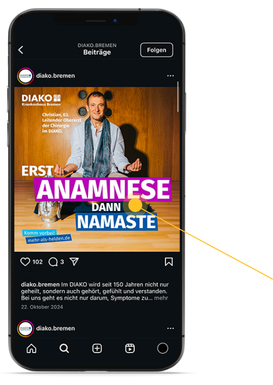 Instagram-Anzeige der DIAKO-Kampagne im Smartphone-Mockup