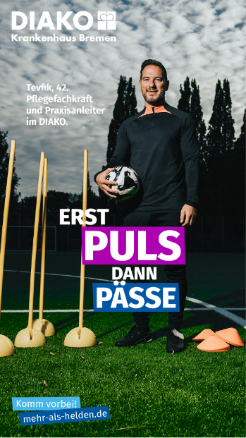 Kampagnenmotiv „Erst Puls, dann Pässe“ mit Pflegefachkraft Tevfik