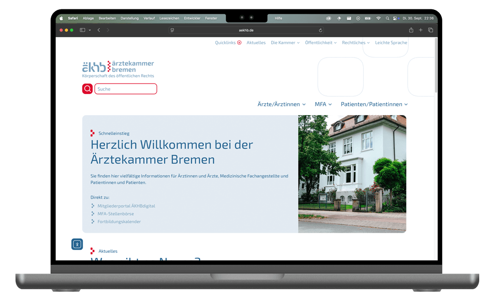 Website Ärztekammer Bremen auf Macbook