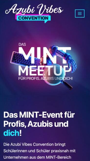 Startseite der Azubi Vibes Convention auf dem Smartphone