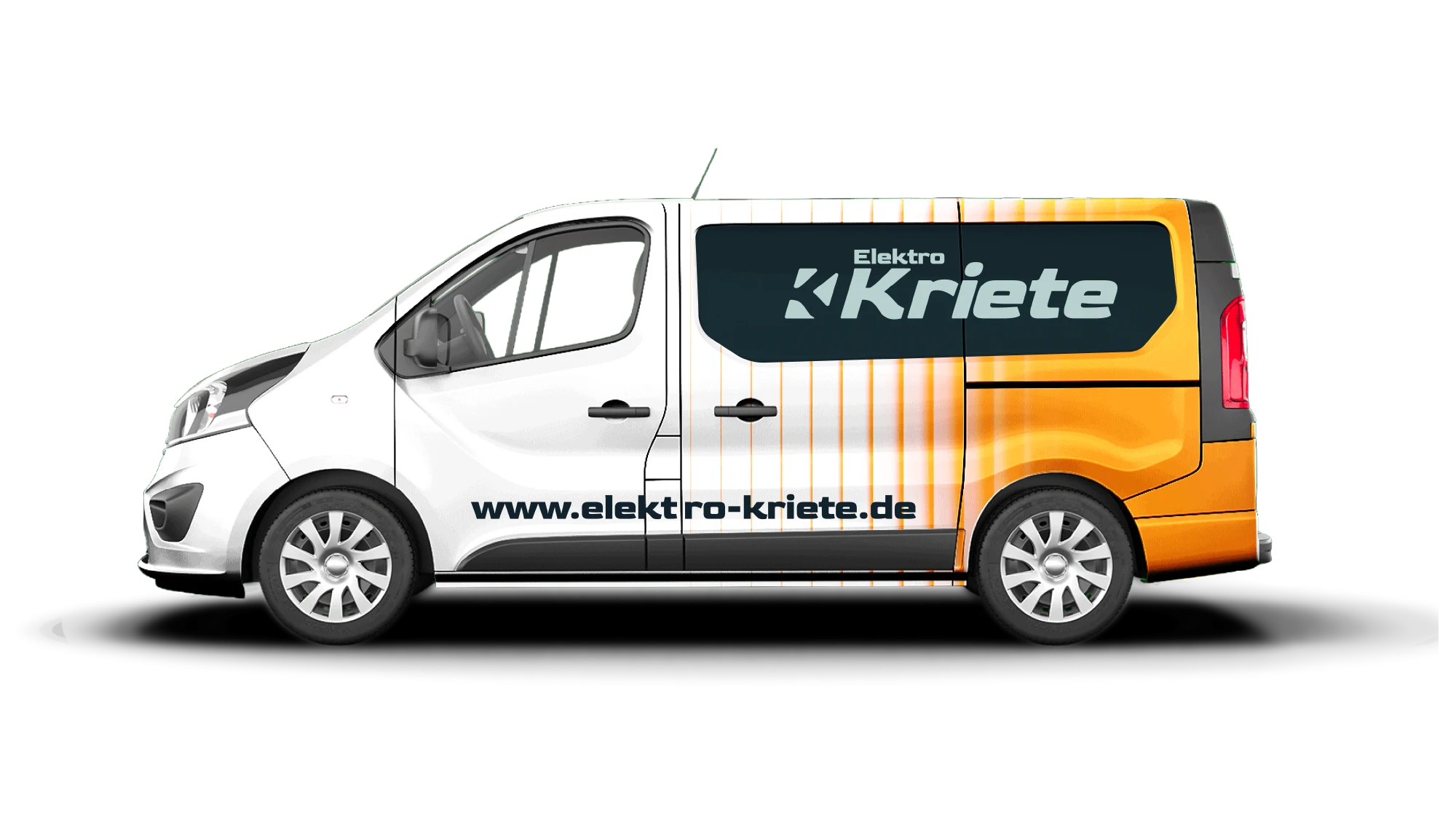 Elektro Kriete - 6 • Elektro Kriete Transporter von Elektro Kriete mit Kastenlogo und orangem Heck