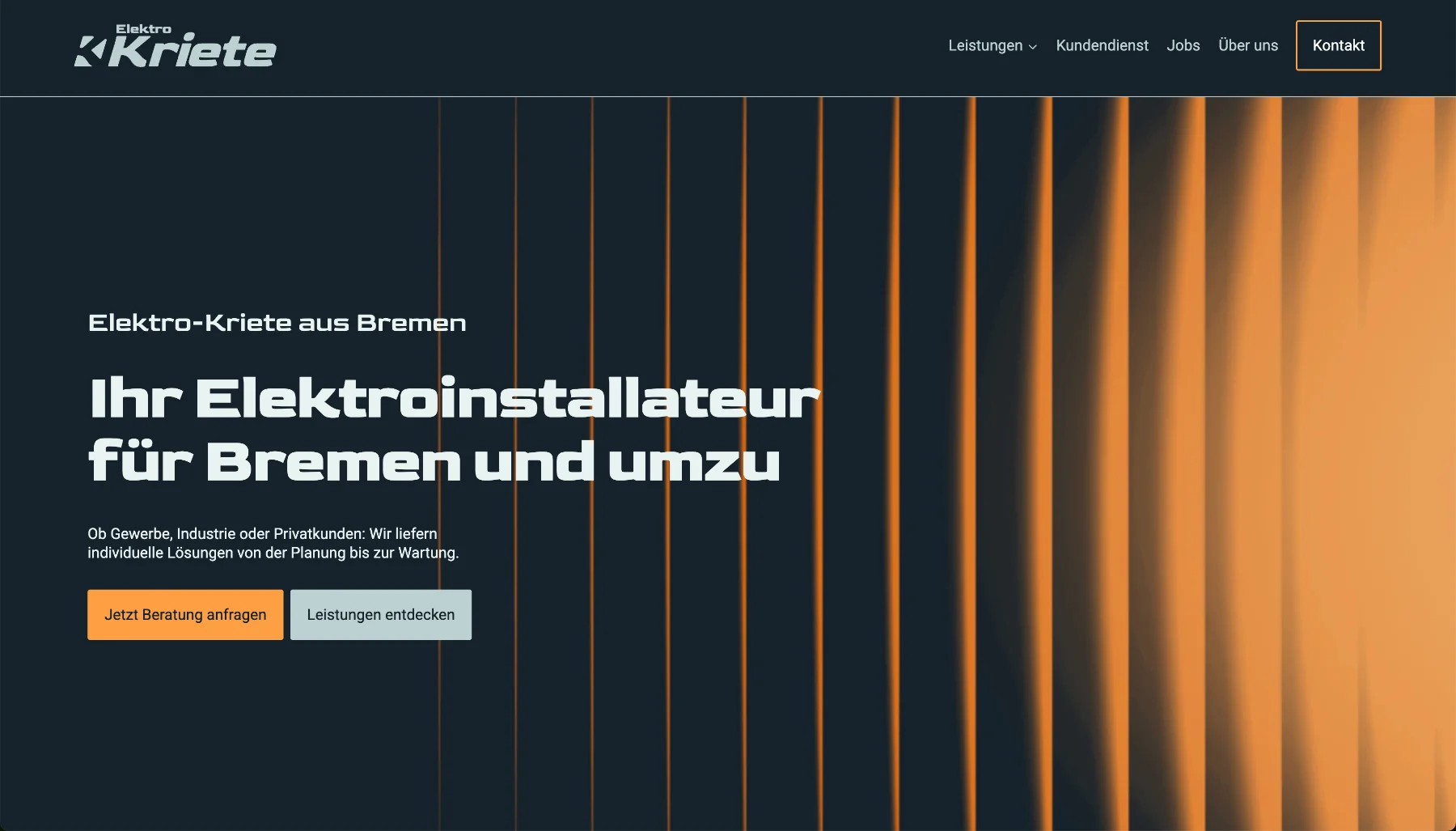 Elektro Kriete - 7 • Elektro Kriete Startseite von elektro-kriete.de mit der Zeile Ihr Elektroinstallateur für Bremen und umzu