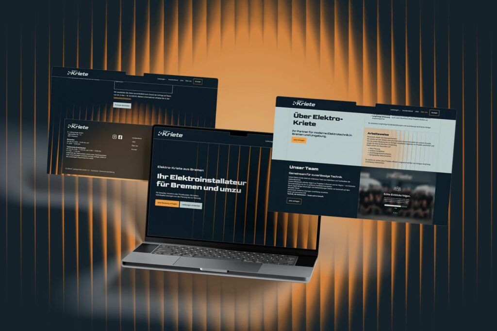 Referenz Elektro Kriete: Website-Mockup vor orangem Keyvisual