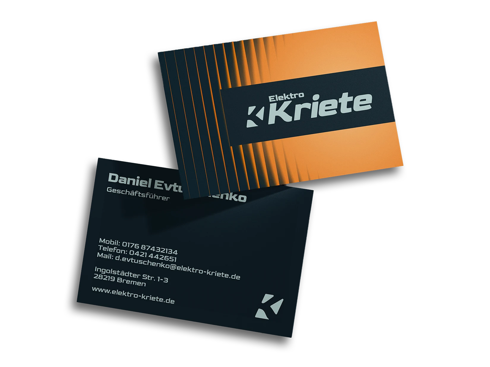 Elektro Kriete - 4 • Elektro Kriete Visitenkarten von Elektro Kriete in Dunkelblau und Orange