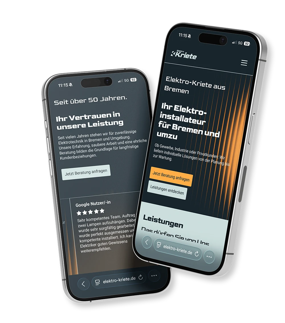 Elektro Kriete - 10 • Elektro Kriete Mobile Ansicht von elektro-kriete.de auf zwei Smartphones