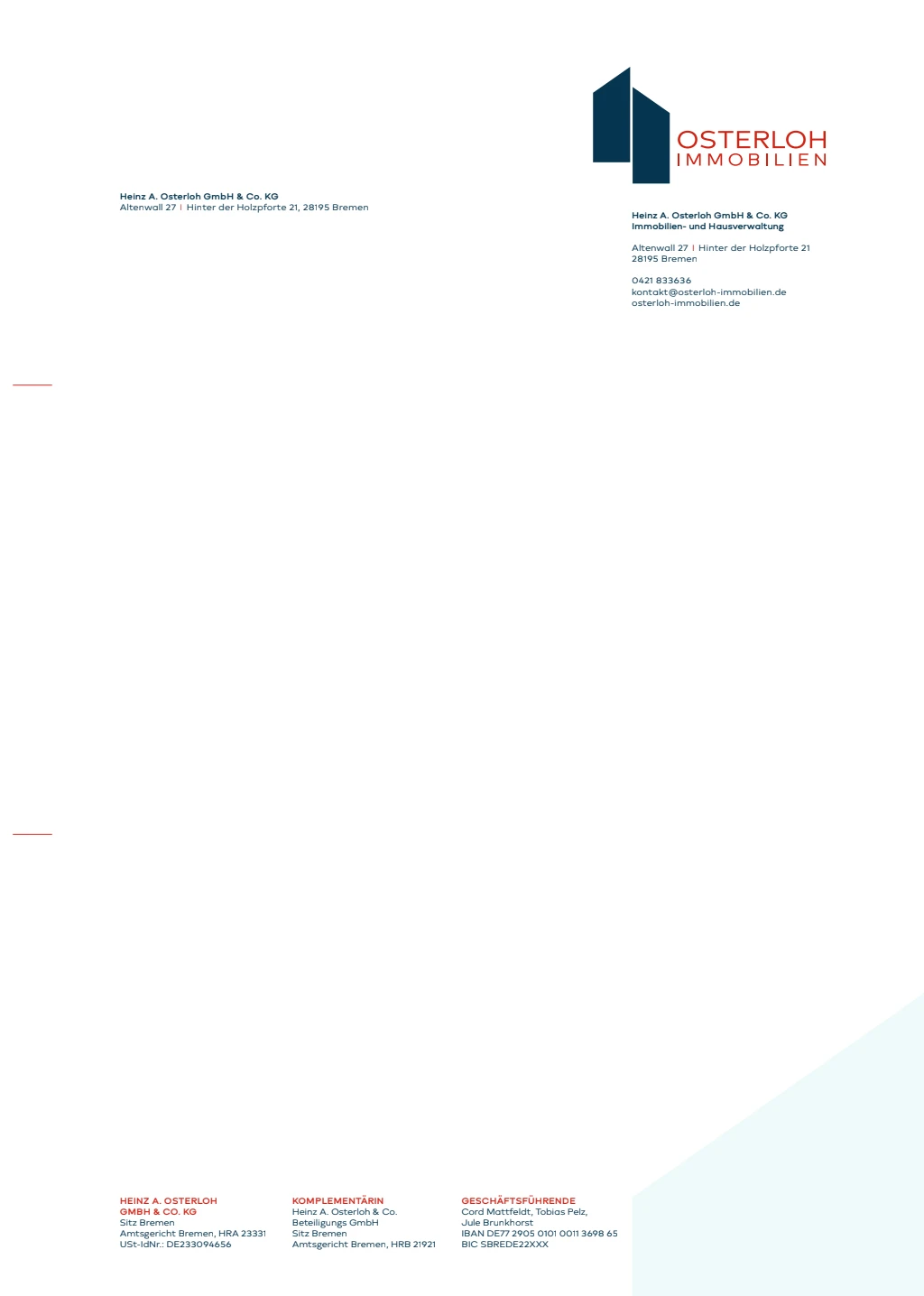 Briefpapier von Osterloh Immobilien im neuen Corporate Design