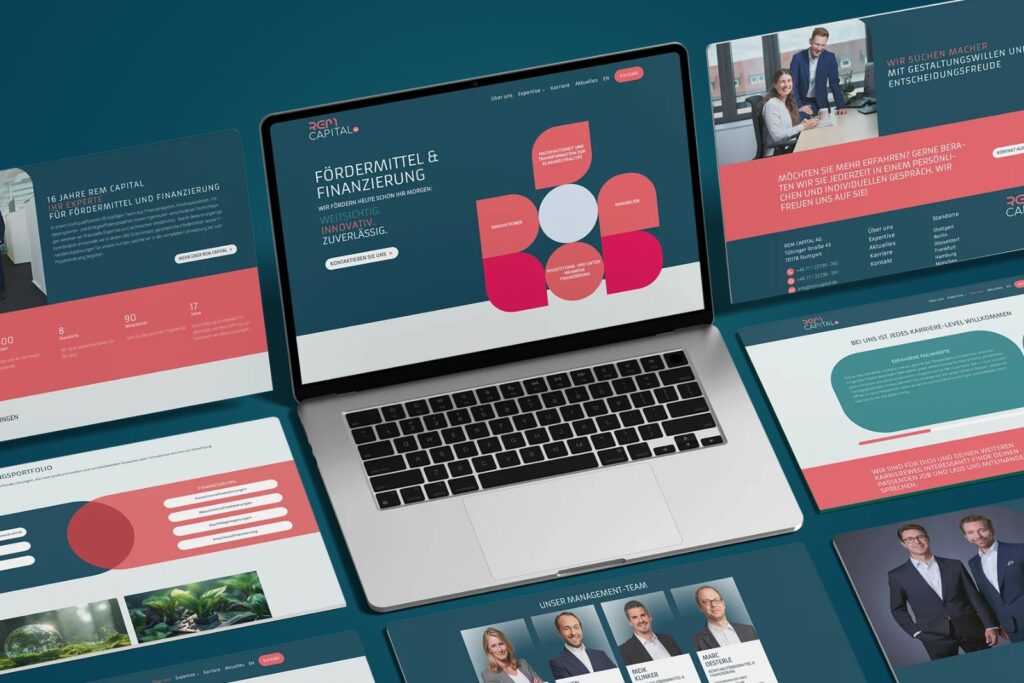 Referenz REM Capital: Website-Mockup auf Petrol