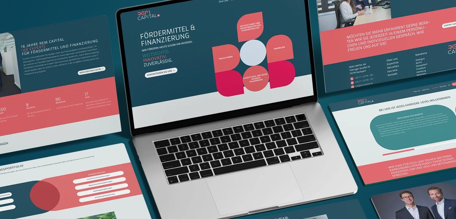 Jung&Billig - 30 • Werbeagentur Referenz REM Capital: Website-Mockup auf Petrol