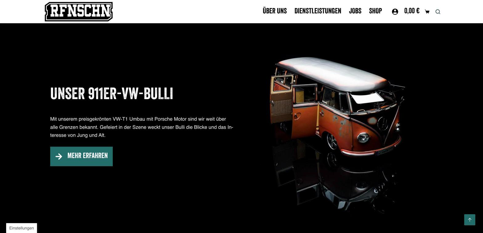 Abschnitt „Unser 911er-VW-Bulli“ auf der Website der Hagenbacher Reifenscheune