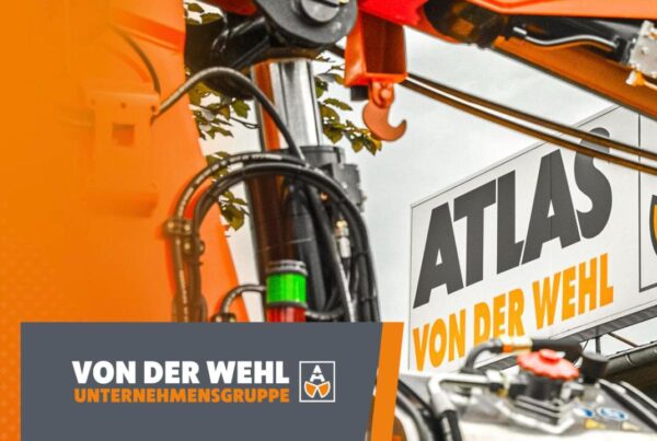Ersatzteil-Shop auf Shopware 6 – Atlas-von-der-Wehl-Schild und Hydraulik, dazu das Logo der Von der Wehl Unternehmensgruppe
