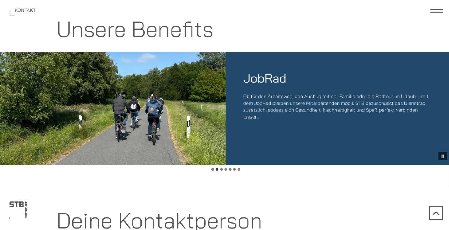 Benefits-Slider auf der Karriereseite von stb-ingenieure.de