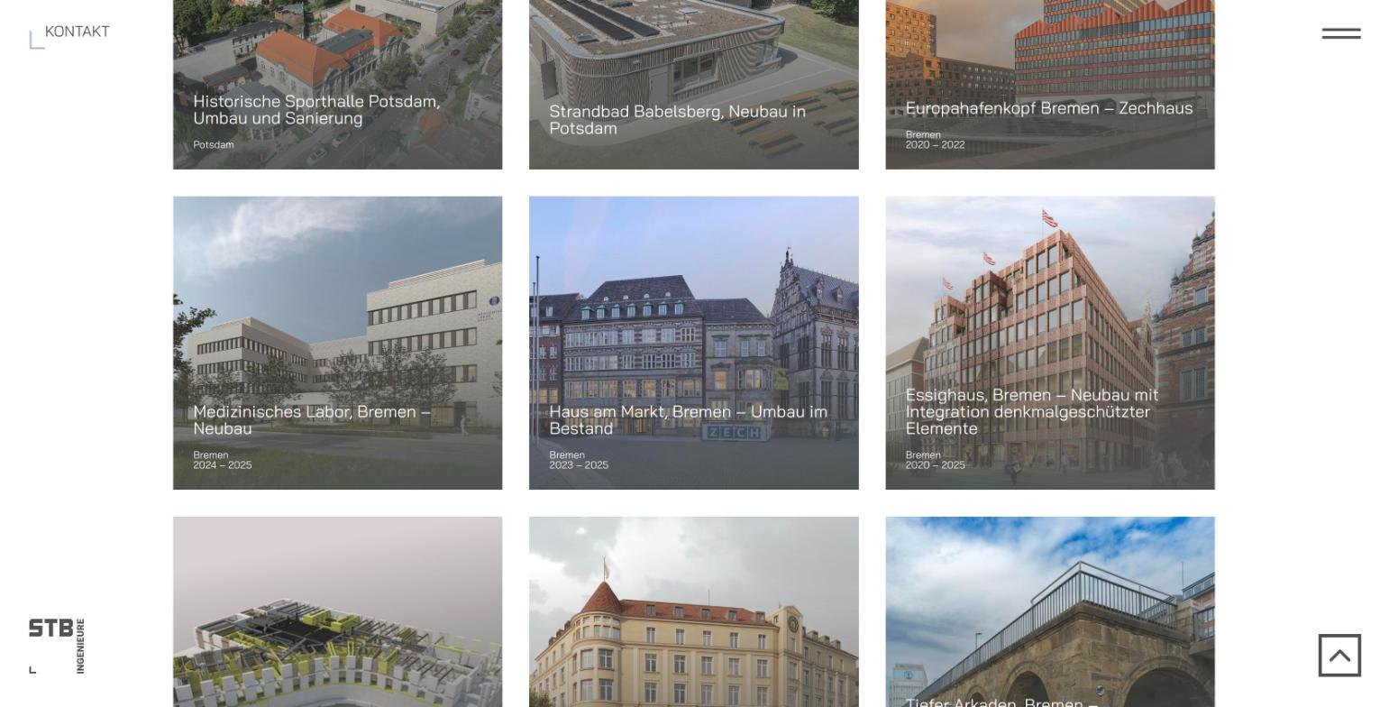 Referenzübersicht auf stb-ingenieure.de mit Projektkacheln
