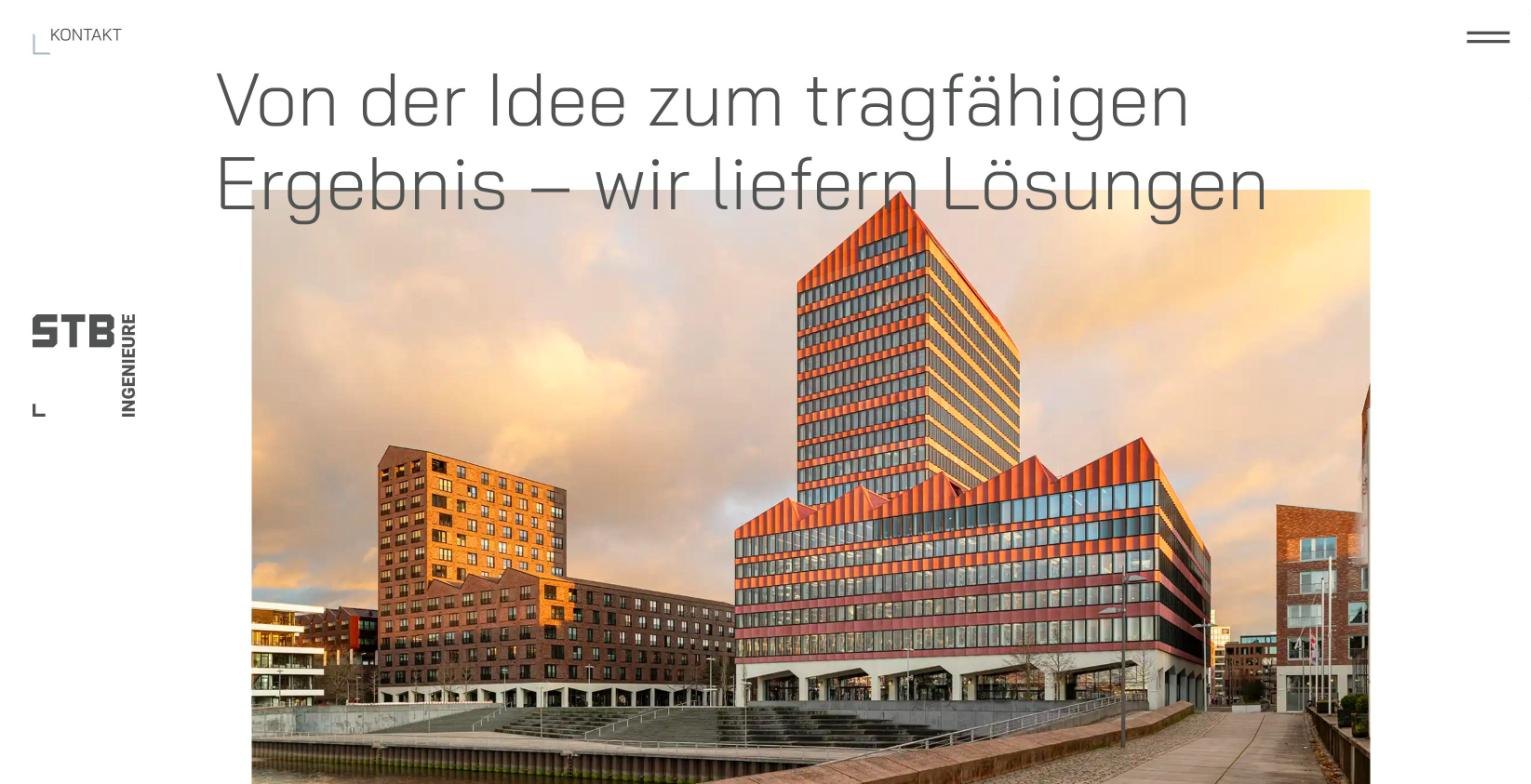 Startseite von stb-ingenieure.de mit dem Europahafenkopf Bremen